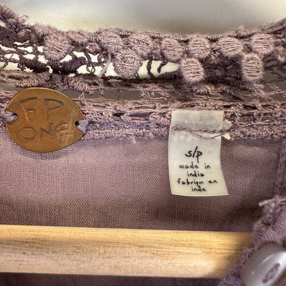 Free People Purple Button Front 3/4 Sleeve Lace Dress Womens Size Small Boho - Picture 13 of 16